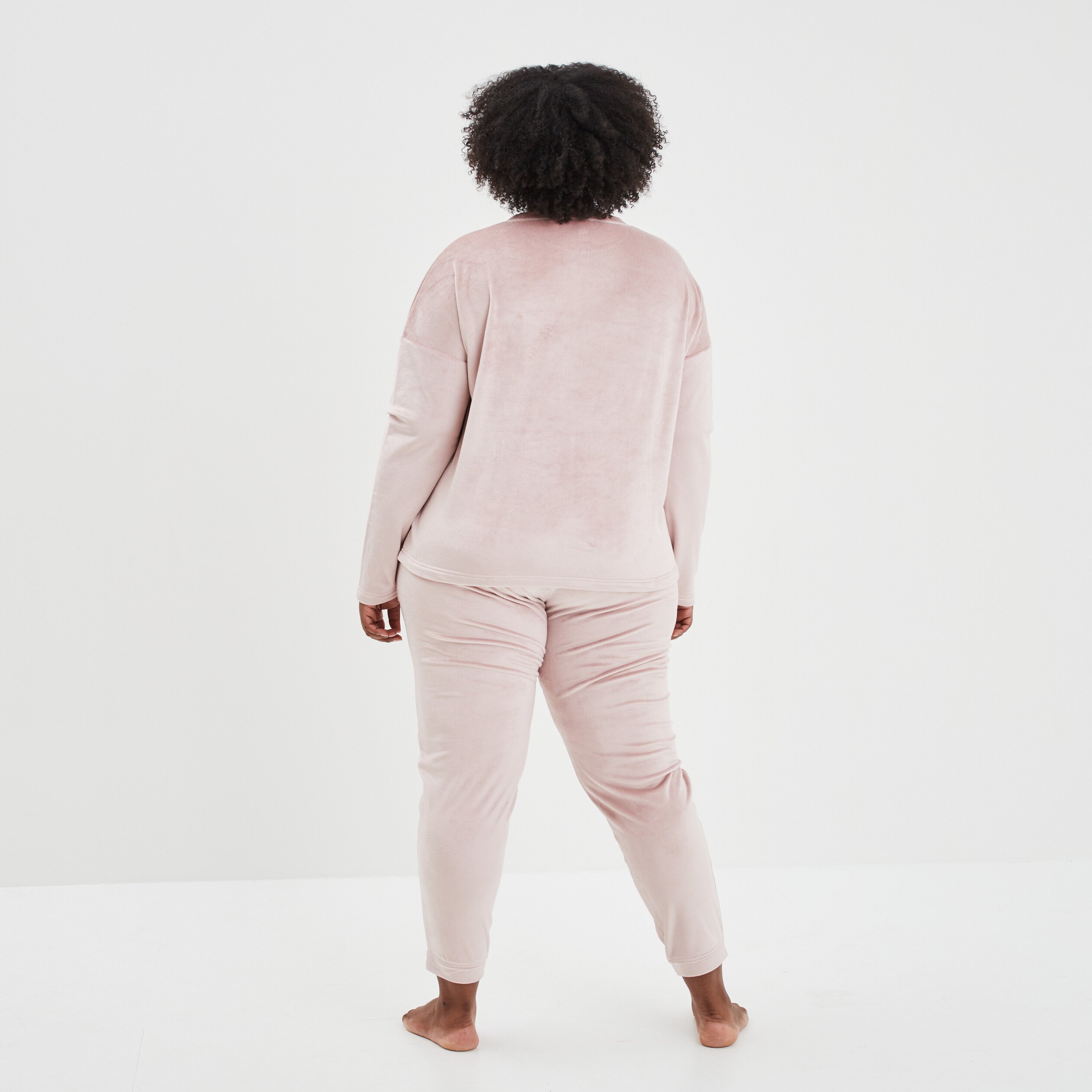 Ensemble pyjama pantalon velours côtelé rose pastel femme grande taille | La Halle