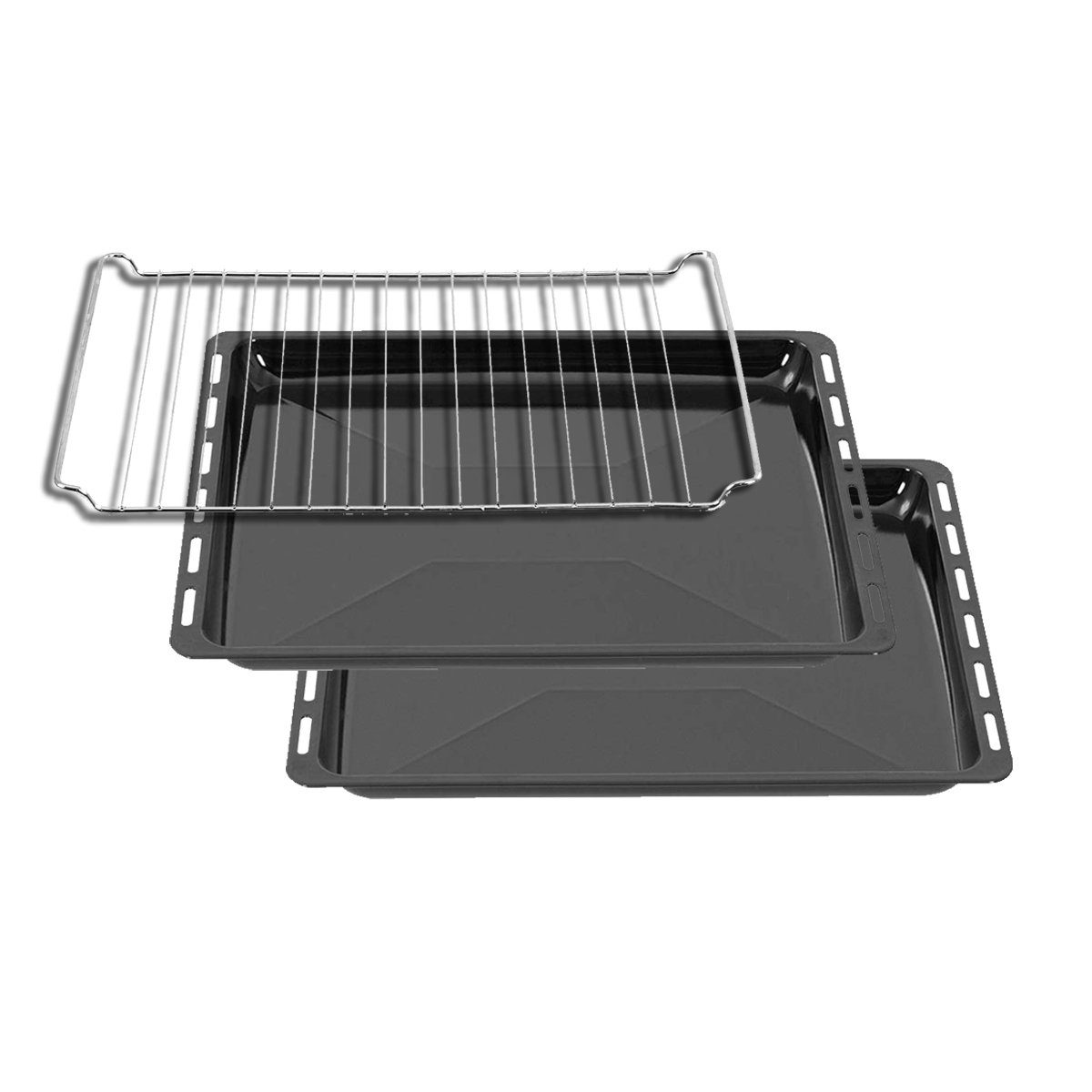 ICQN Backblech 445 x 375 x 25 mm mit Gitter, Emailliert, (Set, 3-St., 2x Fettpfanne und Backofenrost), Kratzfest & Rostfrei, 44,5 x 37,5 cm
