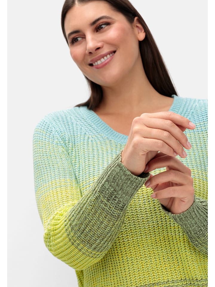 sheego Rippstrickpullover in grün meliert günstig kaufen