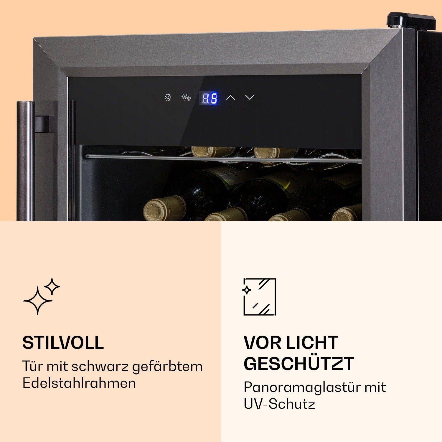 Klarstein Weinkühlschrank Ultimo 16 Uno, für 16 Standardflaschen á 0,75l,Wein Flaschenkühlschrank Weintemperierschrank Weinschrank Kühlschrank