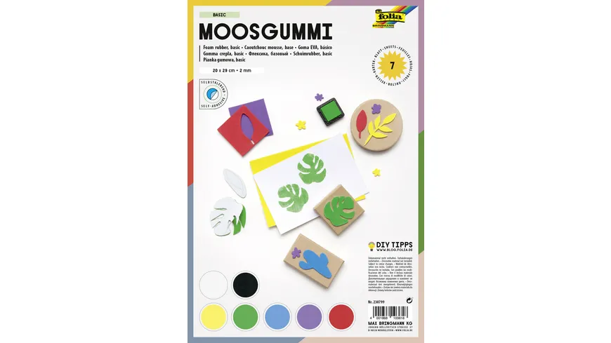 folia Moosgummi  A4 7 Blatt farblich sortiert