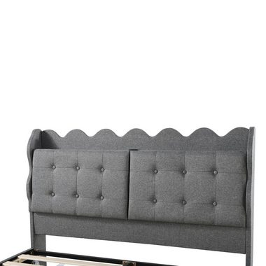 Flieks Polsterbett, LED Doppelbett 140x200cm mit Stauraumfach und Ladeanschluss Leinen