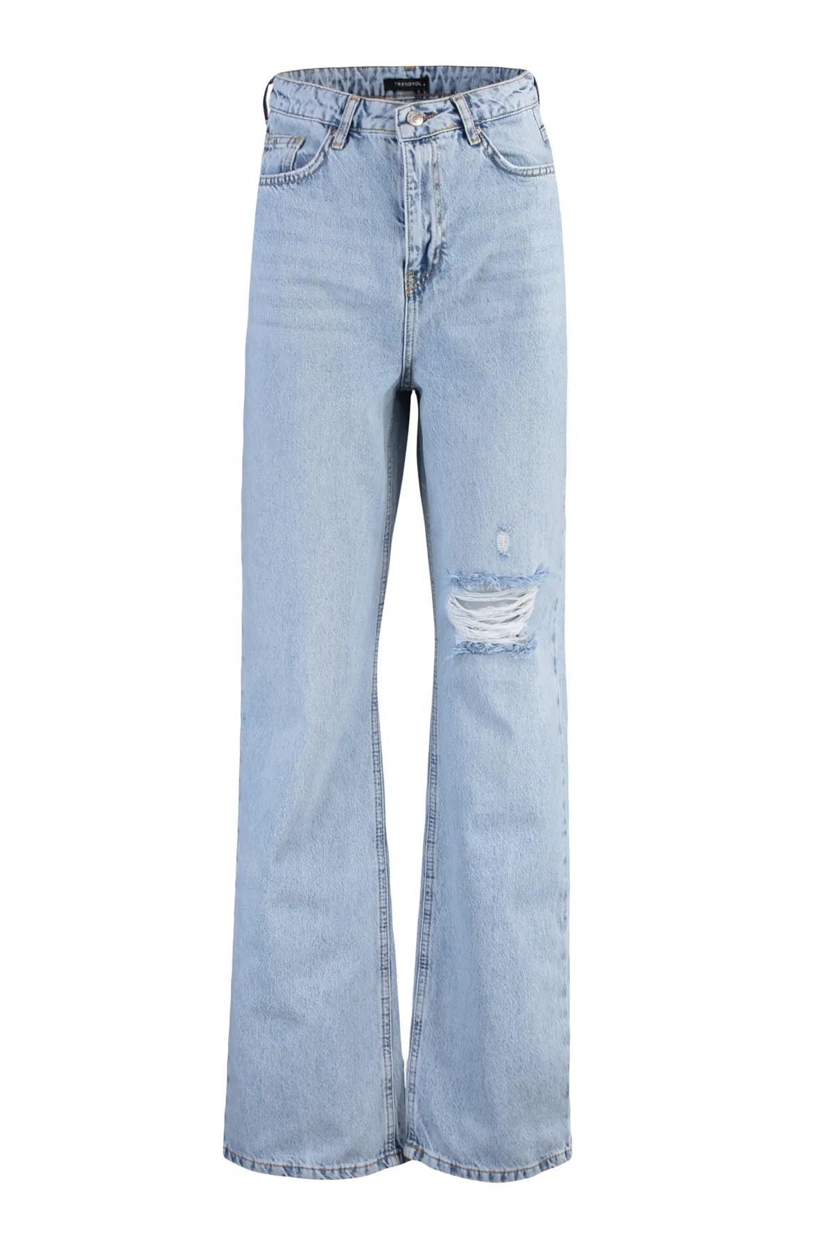 Trendyol Collection  Blaue zerrissene High Waist Lange Gerade Jeans TWOSS22JE0236