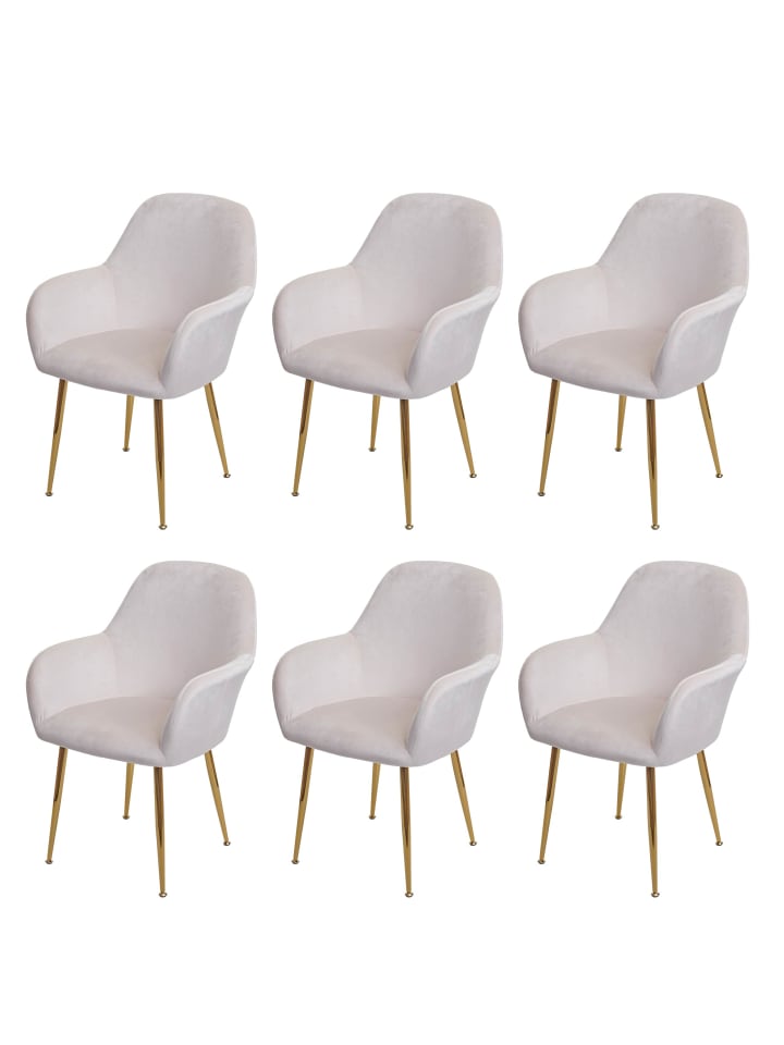 MCW 6er-Set Retro Esszimmerstuhl F18, Samt creme-weiß, goldene Beine günstig kaufen onesize
