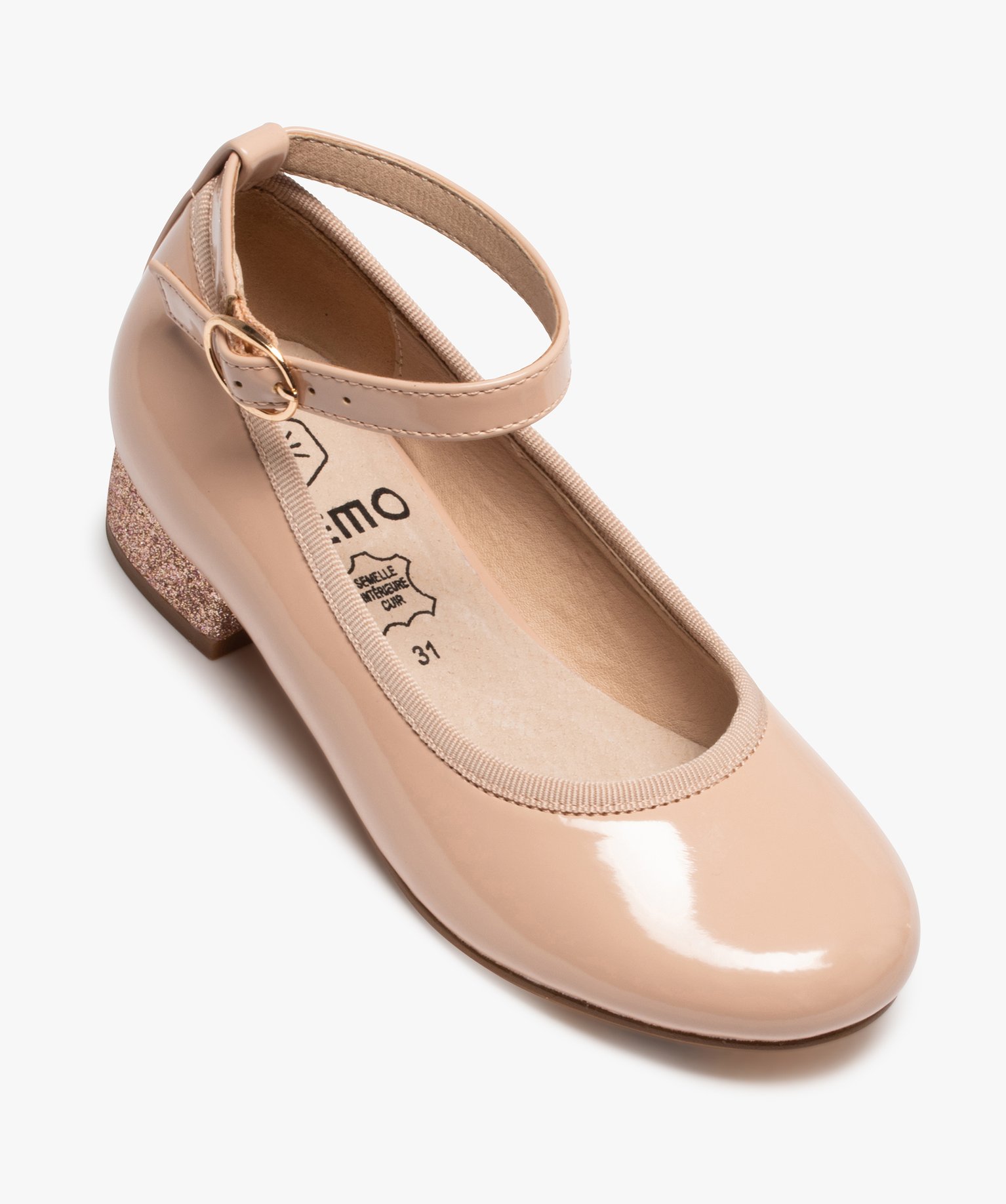 Ballerines fille vernies à talon pailleté et bride de chev... beige | GEMO