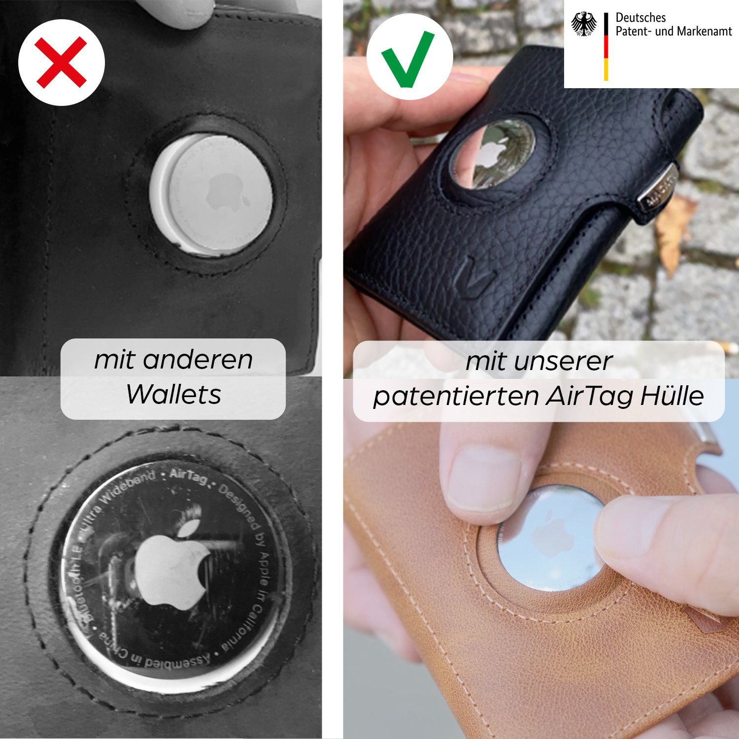 MAGATI Geldbörse aus Echtleder mit Airtag-Fach, ohne Münzfach, bis zu 11 Karten (mit Geschenkverpackung), Einkaufswagenchip-Fach, klein Wallet, Portemonnaie für Herren & Damen