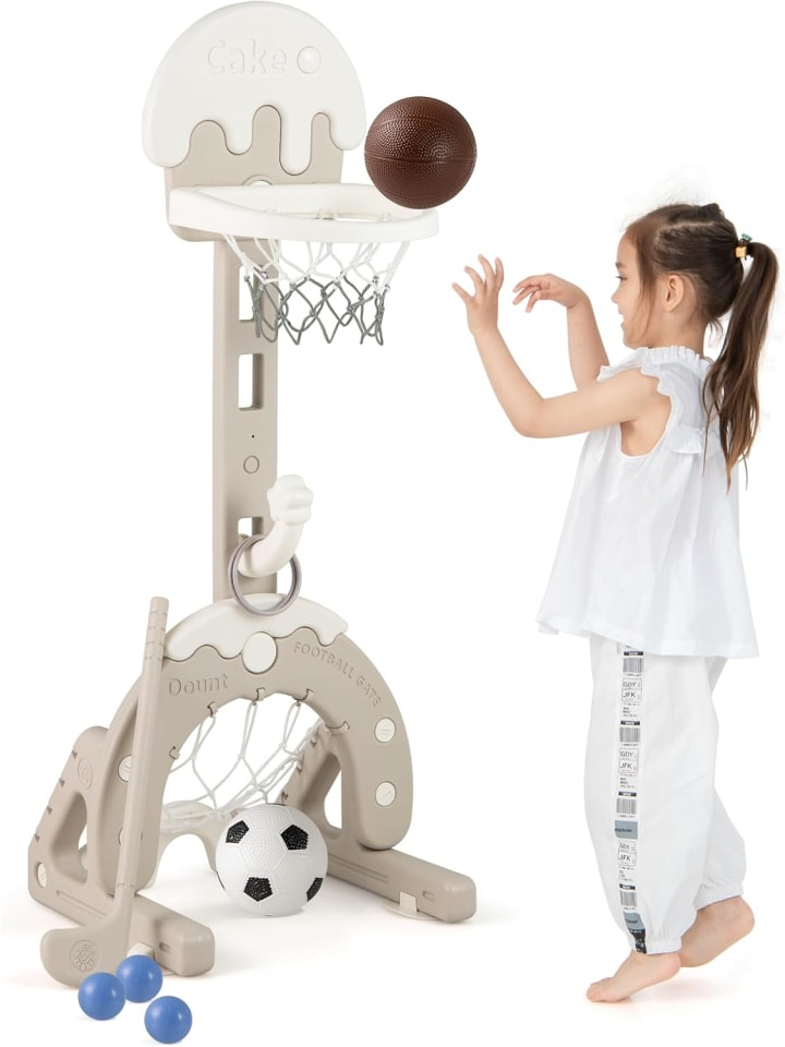 COSTWAY 4-in-1 Kinder Basketballkorb Set in Grau günstig kaufen onesize