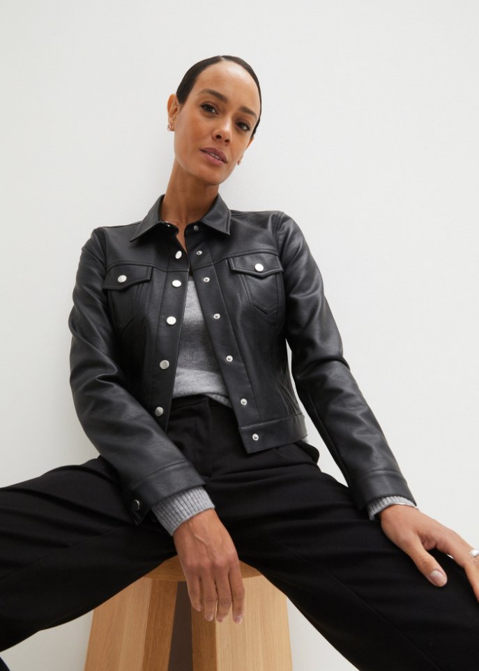 Lederimitat-Kurzjacke