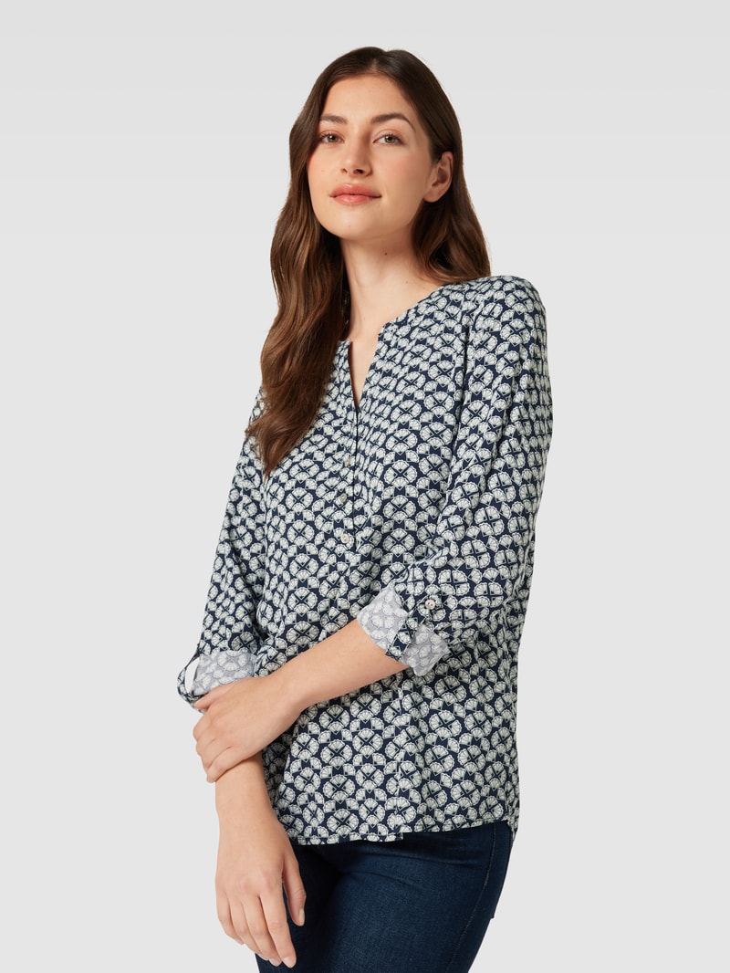 Bluse aus Viskose mit grafischem Allover-Muster in dunkelblau