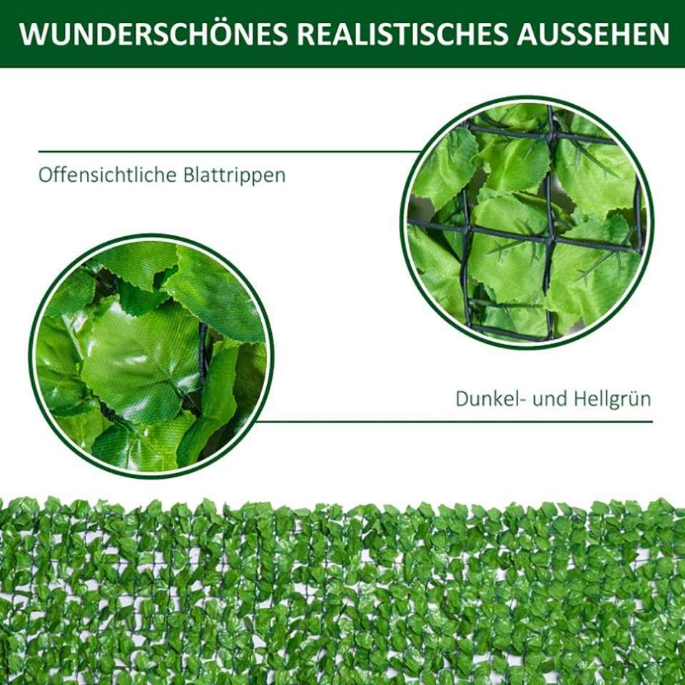 BlingBin Balkonsichtschutz Künstliche Hecke, Balkon, Blätter Sichtschutz 100x300cm (Efeu Blätter)