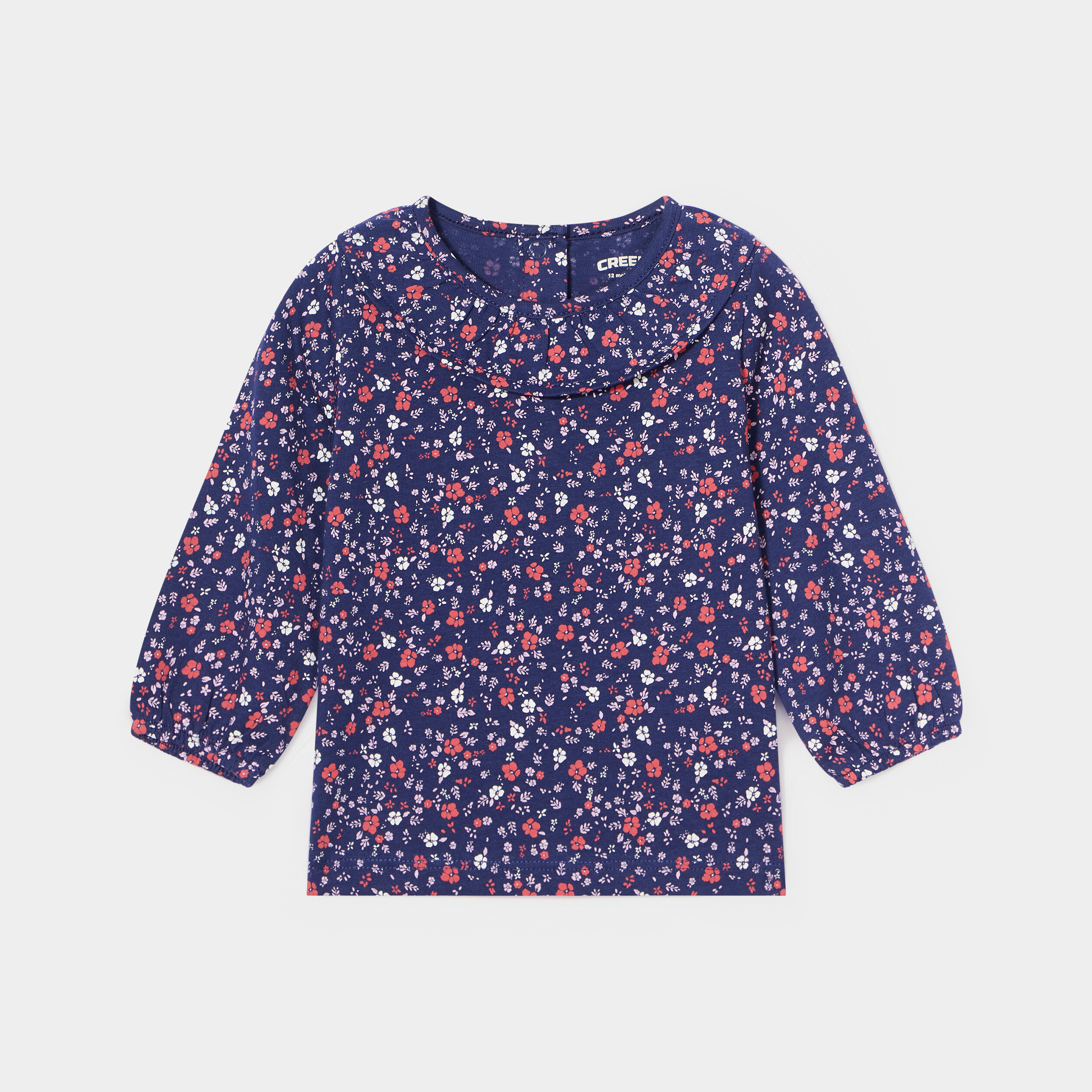 T-shirt col à volants coton Creeks bleu marine bébé fille | La Halle