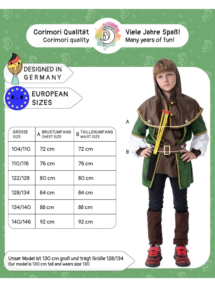 Corimori Kostüm „Robin Hood“ inklusive in Braun/grün günstig kaufen