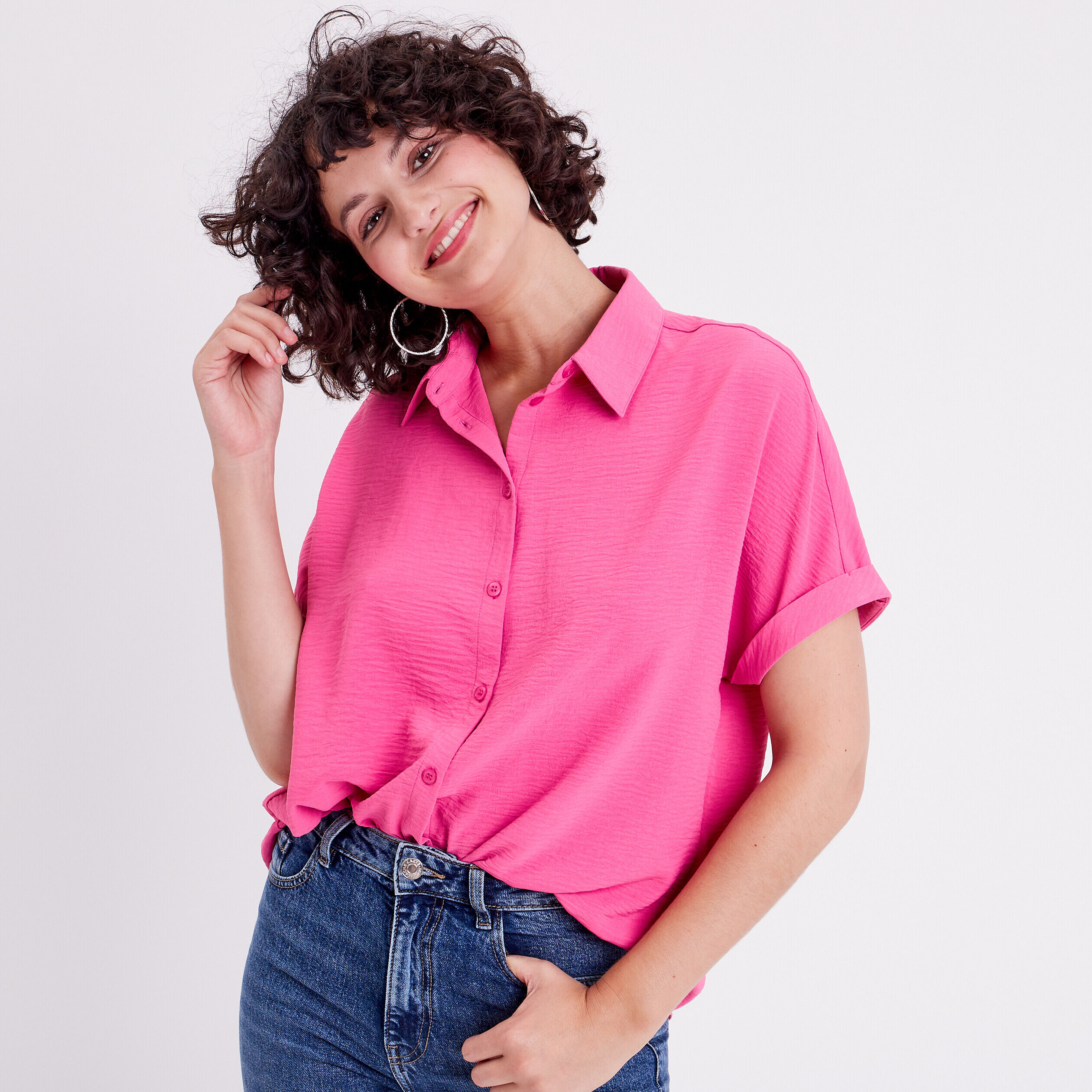 Chemise manches courtes rose femme | Cache Cache
