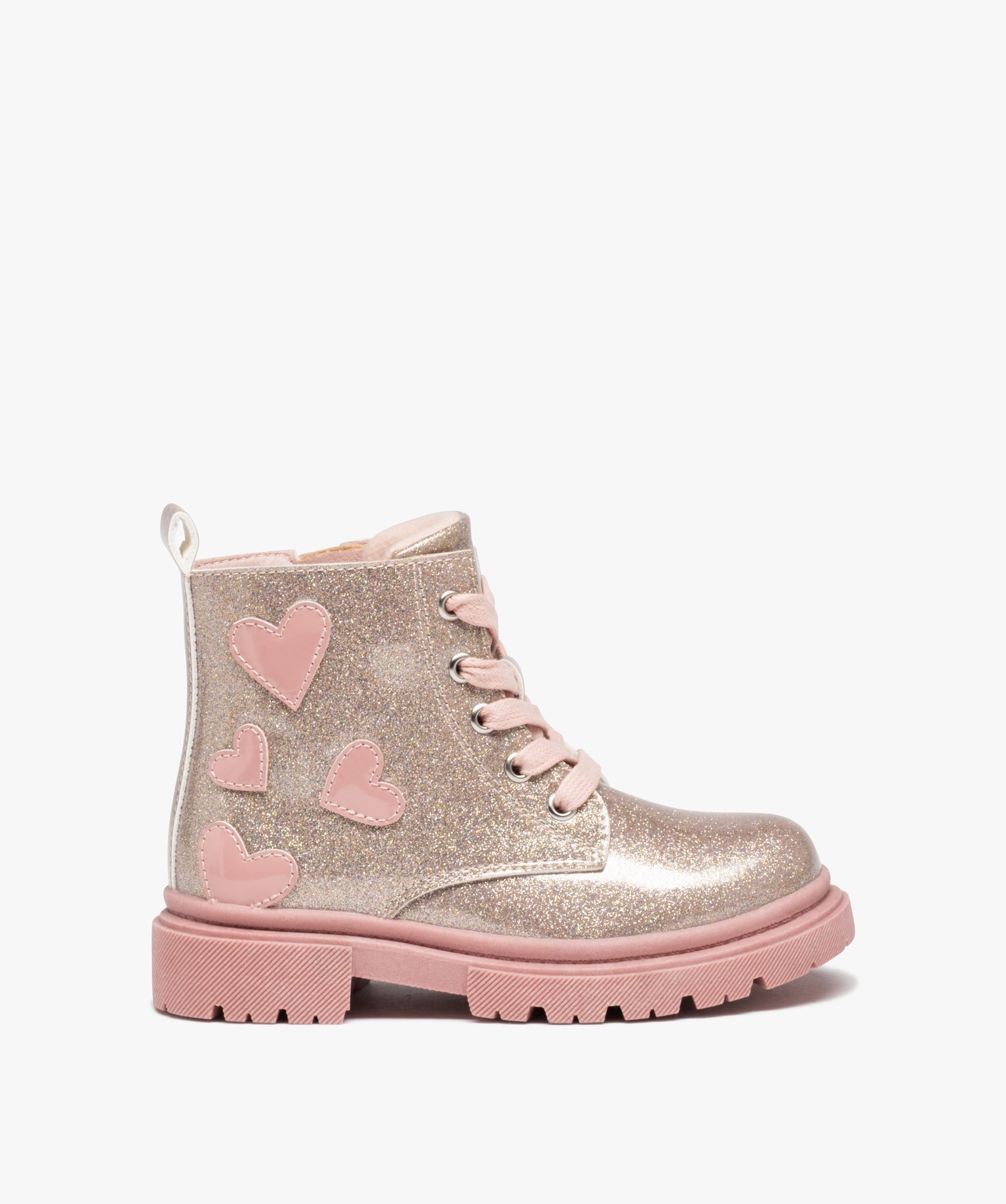 Boots fille à semelle crantée paillettes et à zip rose | GEMO