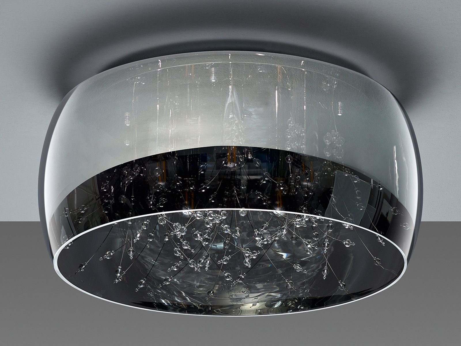 meineWunschleuchte LED Deckenleuchte, Dimmfunktion, LED wechselbar, Warmweiß, groß-e Lampenschirm Rauchglas Designer-lampen über-n Esstisch, Ø50cm