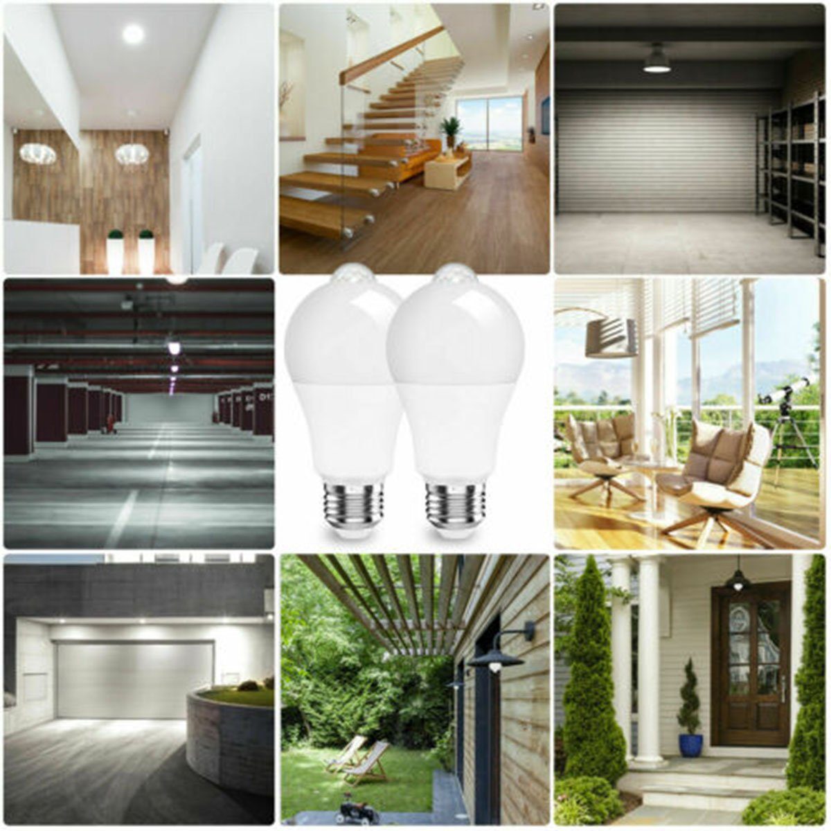 LETGOSPT 4 Stück LED Leuchtmittel, E27 12W LED Birne mit Bewegungssensor Smarte Lampe, Glühbirne Bewegungsmelder PIR Licht Lampe
