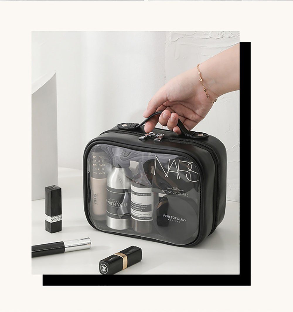 Runxizhou Kosmetikkoffer Transparent Kosmetiktasche,Doppelte Lage Reise Kulturbeutel(Schwarze) (1-tlg)