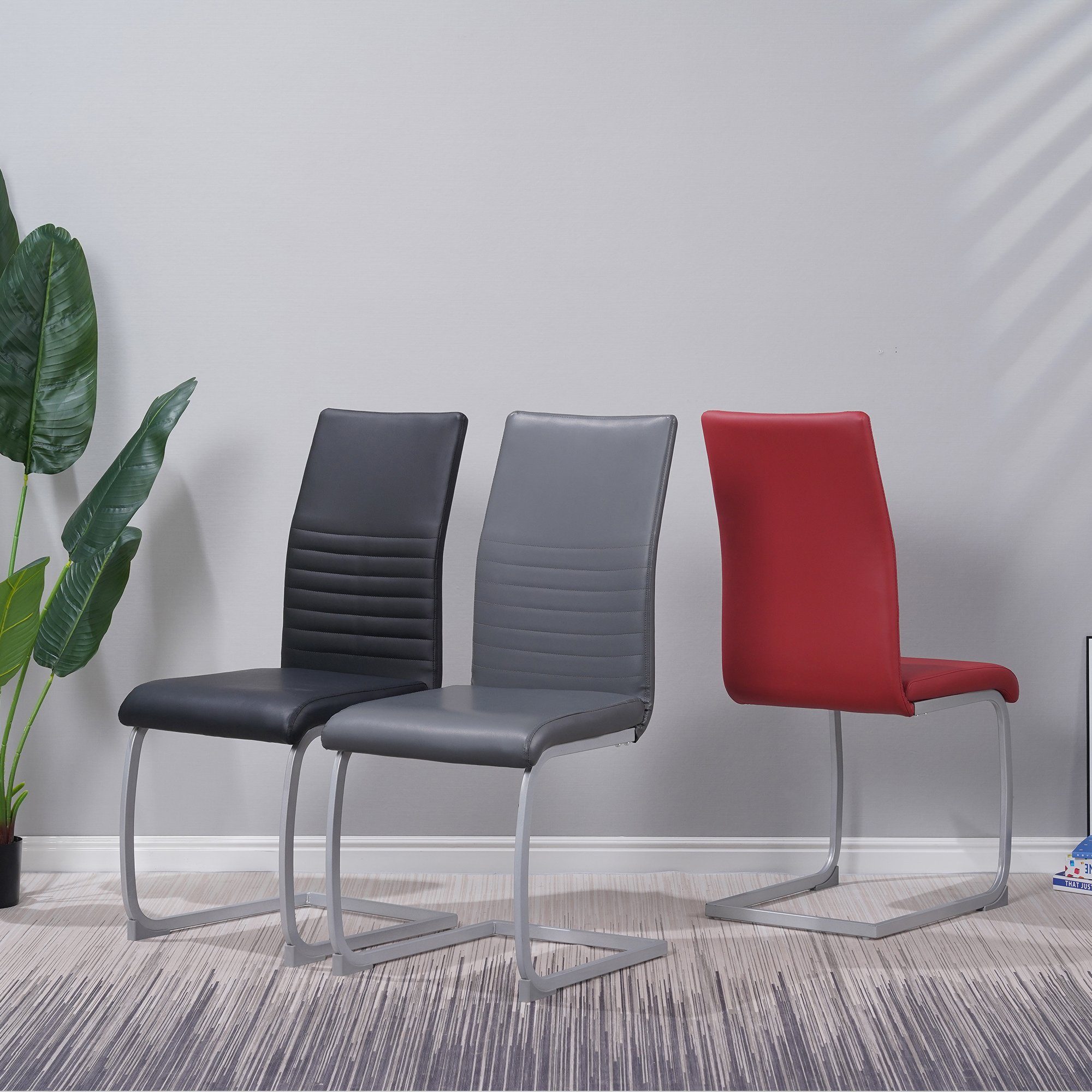Albatros International Freischwinger Albatros Esszimmerestuhl Küchenstuhl MURANO, Kunstleder Bezug (4er Set, Schwarz), Esszimmerstuhl Schwingstuhl mit modernem Design, dicke Polsterung