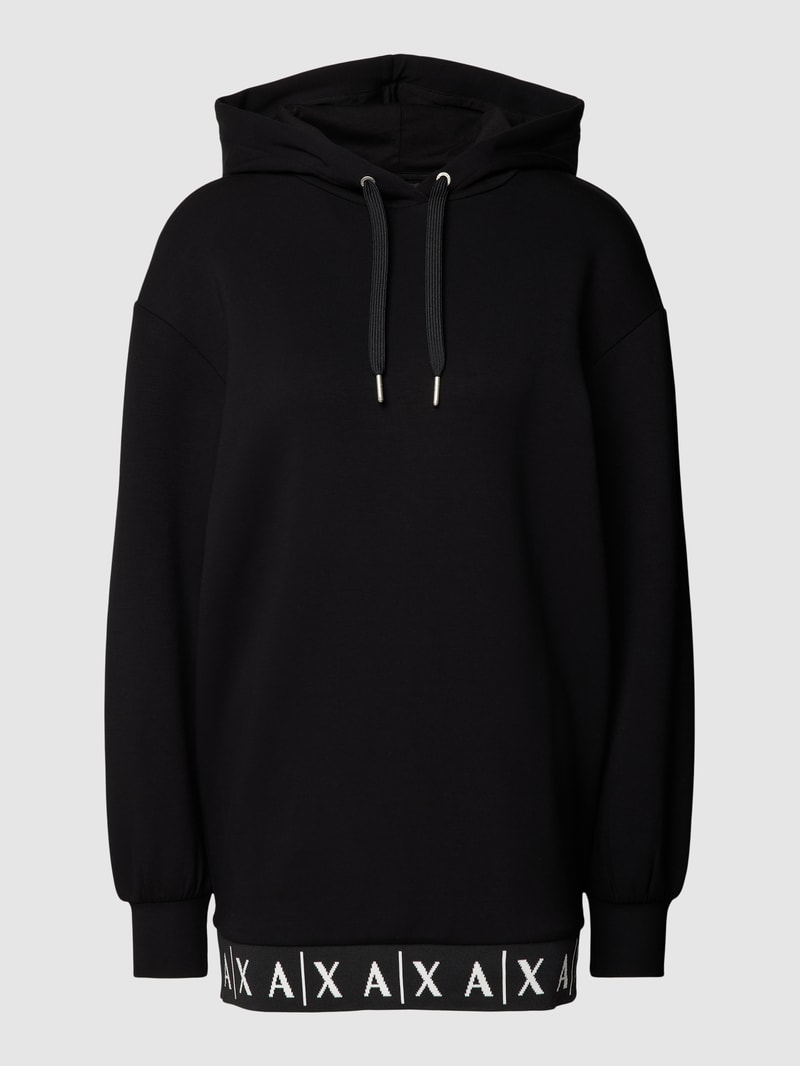 Hoodie aus Viskose-Mix mit Logo-Saum in schwarz
