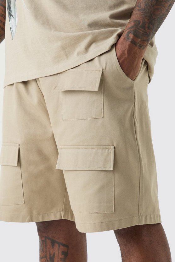 Plus lockere Twill Utility-Shorts mit elastischem Bund