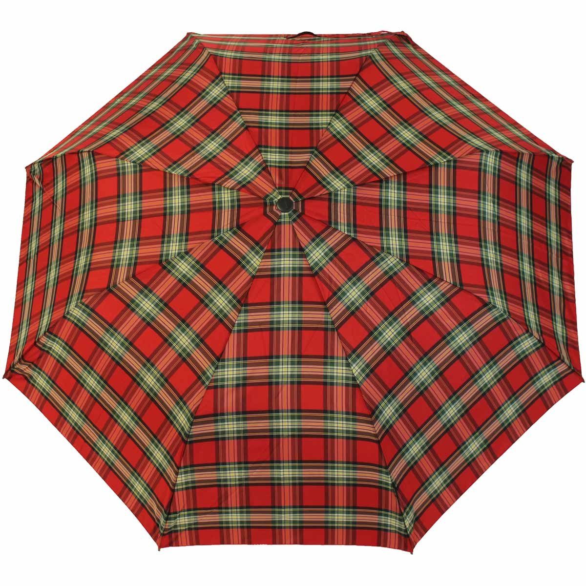Knirps® Taschenregenschirm Fiber T1 Auf-Automatik - Sturmsicher - check red, der stabile Klassiker