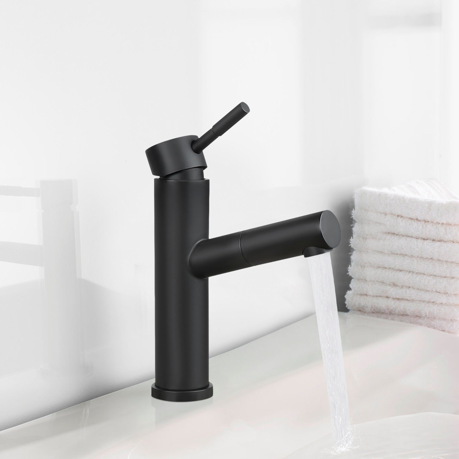 ZMH Waschtischarmatur Wasserhahn bad Ausziehbar brause Mischbatterie Schwarz