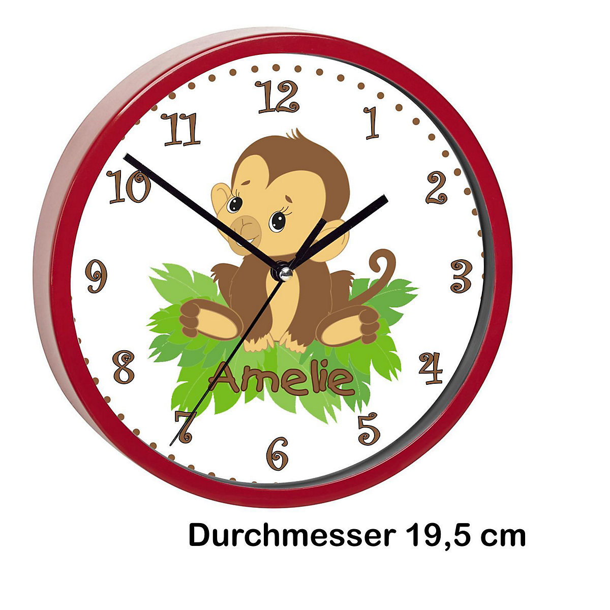 Kinder Wanduhr laufruhig personalisiert mit Name Affenbaby