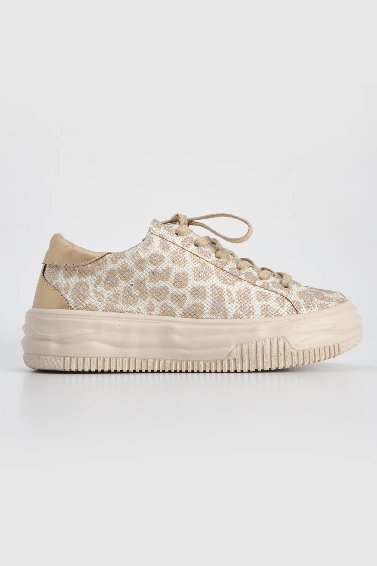 Marjin  Damen Sneakers Dicke Sohle Schnürschuhe Sportschuhe Tales Beige Leopard
