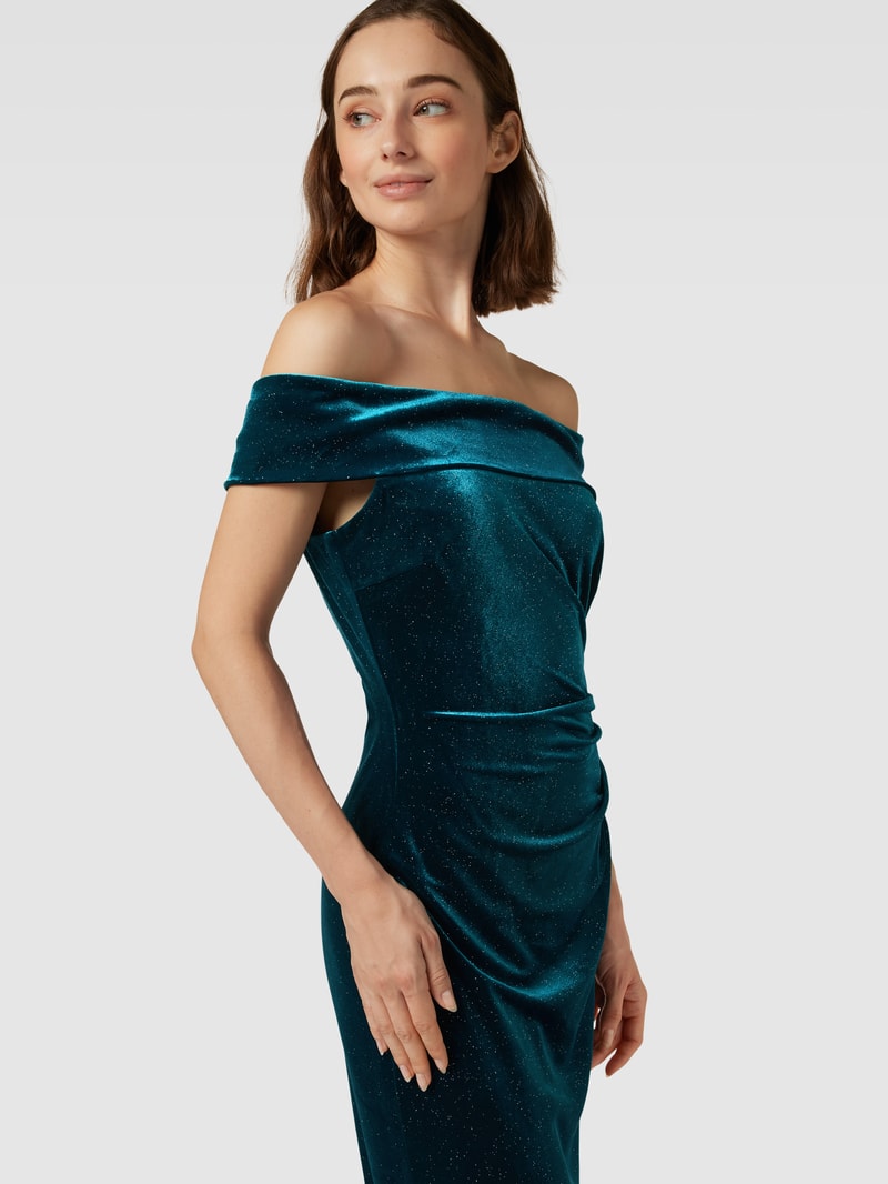 Abendkleid mit Effektgarn in dunkelgrün meliert