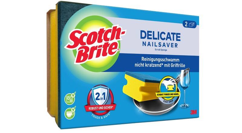 Scotch-Brite Delicate Nail Saver Reinigungssschwamm 13,4 x 4,6 x 8,9 cm Blau, Gelb 2er-Pack