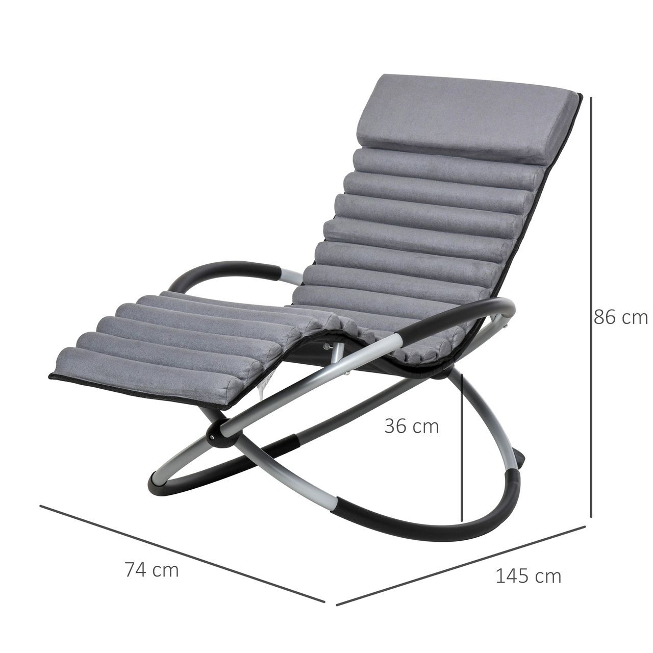 Outsunny Schaukelstuhl ergonomischer 2 In 1 Schwingsessel Gartenstuh Schaukelliege Metall Texteline kugelförmig Dunkelgrau 150 x 62 x 88 cm