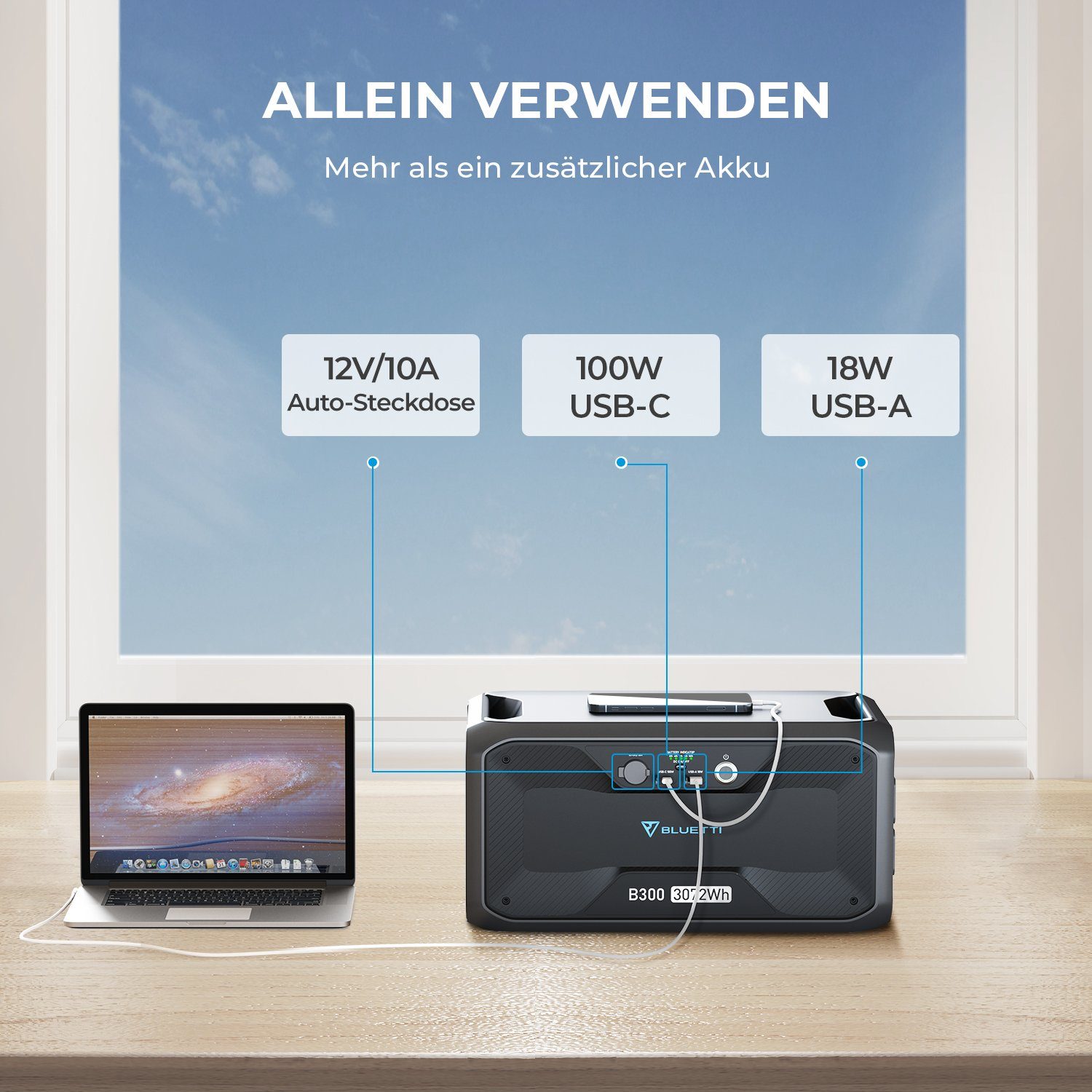 BLUETTI Stromerzeuger AC180 Solargenerator mit externem Batteriemodul B300, 2 x 1800 W AC Steckdosen für Camping, Outdoor