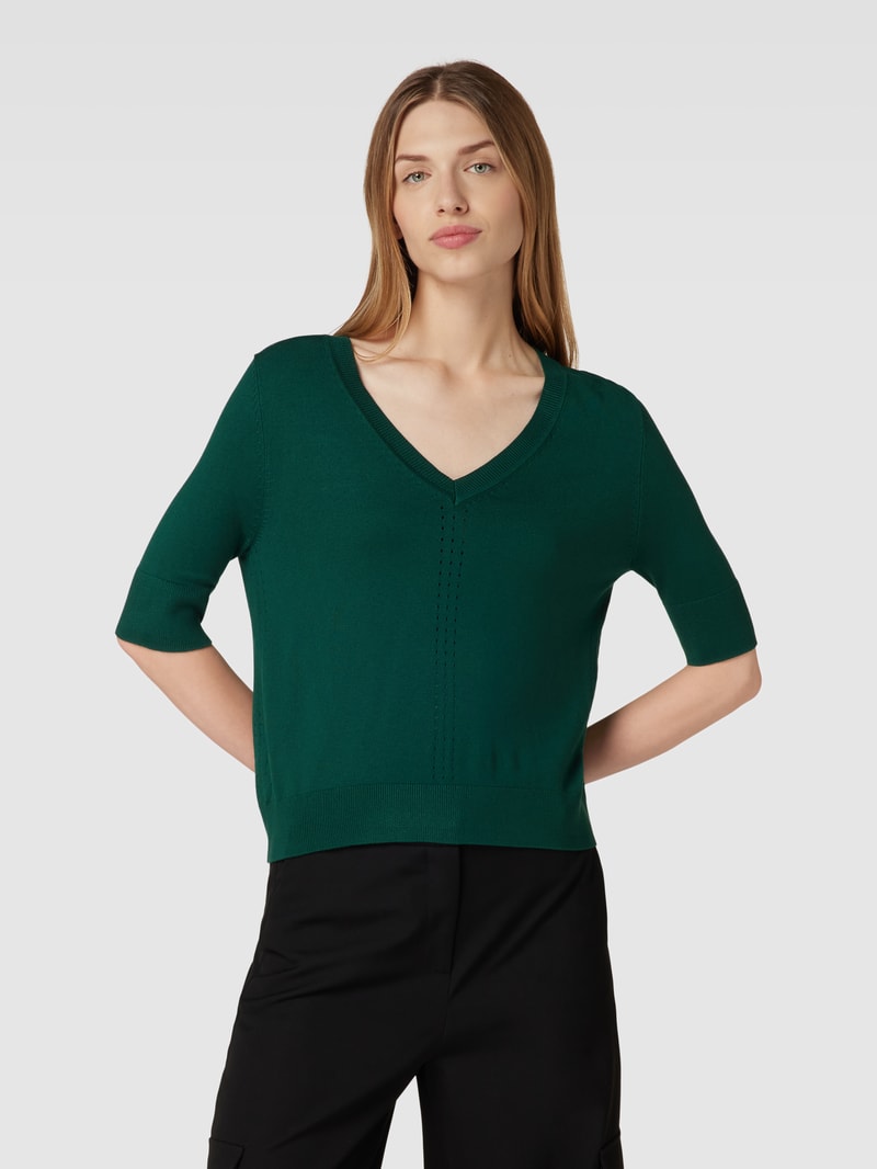 Strickpullover mit V-Ausschnitt in bottle