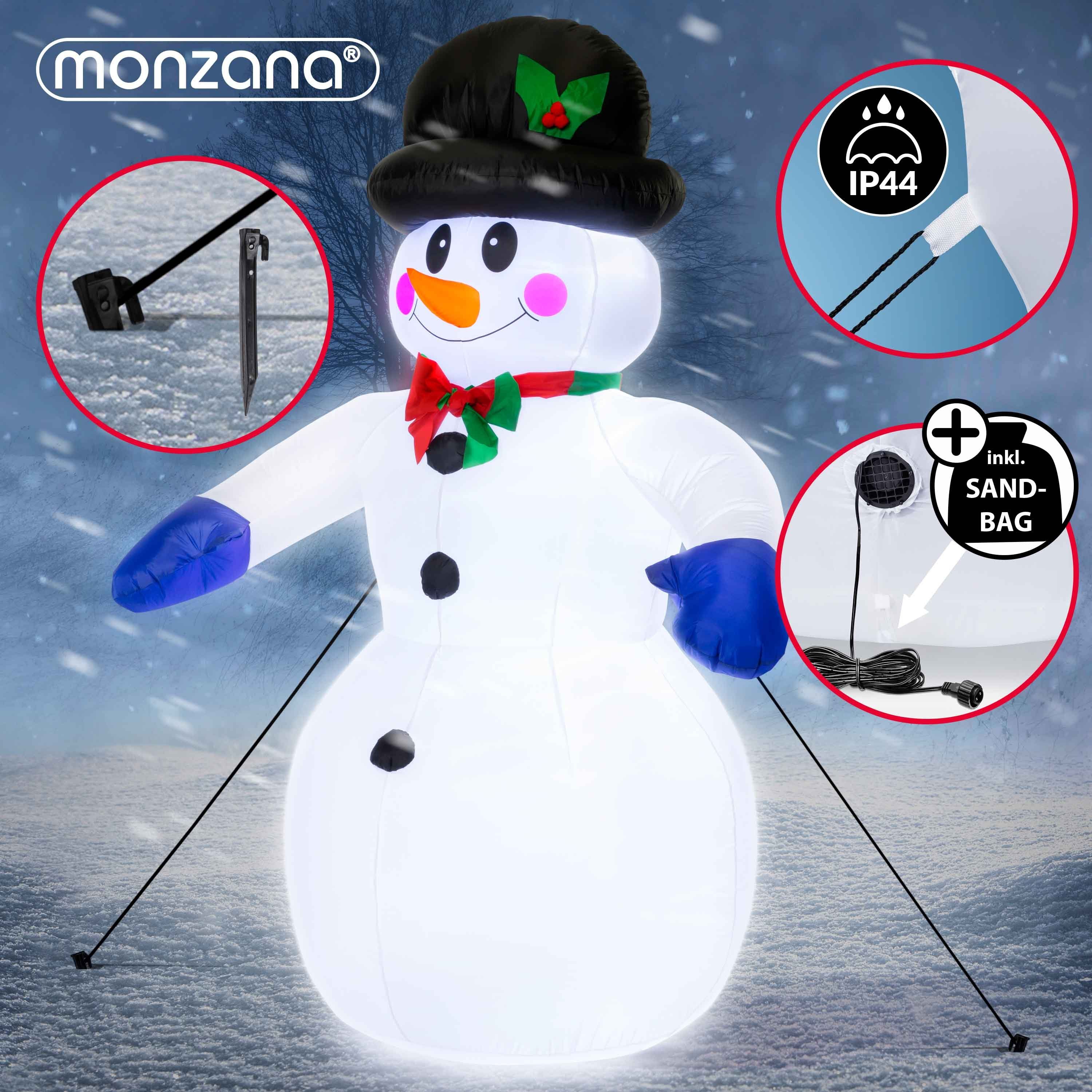 monzana Schneemann, Aufblasbarer XXL 240cm LED Beleuchtet Befestigungsmaterial IP44 Außen
