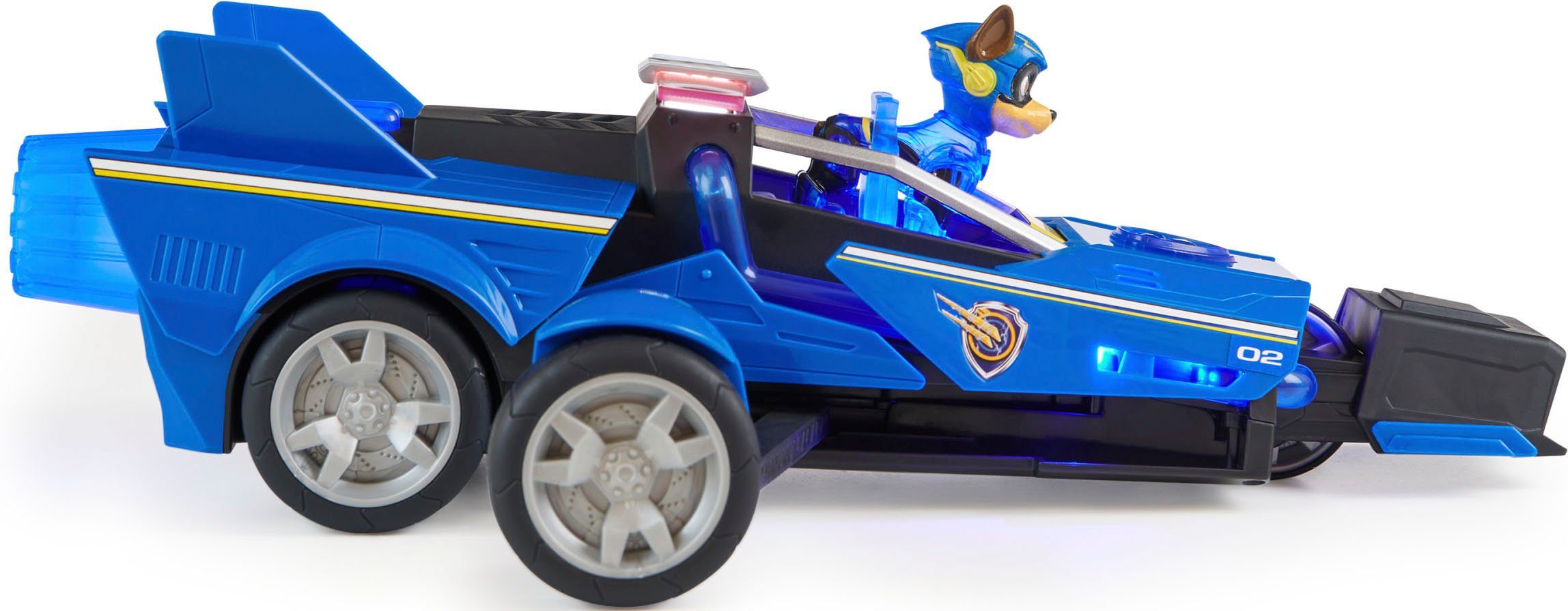 Spin Master Spielzeug-Rennwagen PAW Patrol, Der Mighty Kinofilm Chases Deluxe, Superhelden-Raketenfahrzeug inkl. Chase Figur