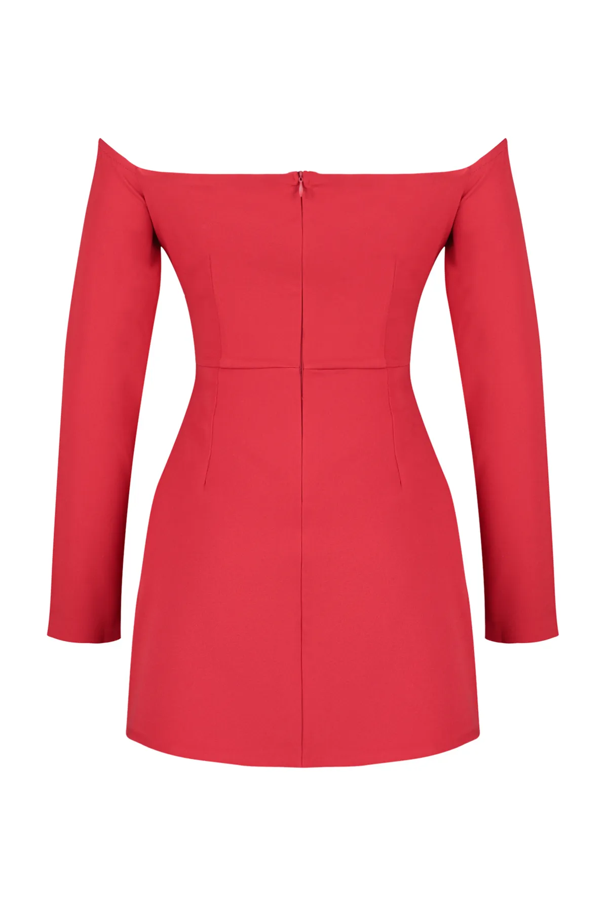 Trendyol Collection  Rotes elegantes Abendkleid mit offener Taille/Skater-Webmuster TPRAW24EL00001
