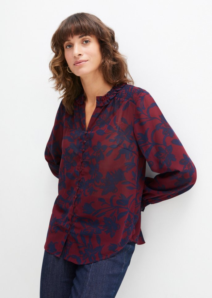 Chiffon Bluse mit Smok-Details