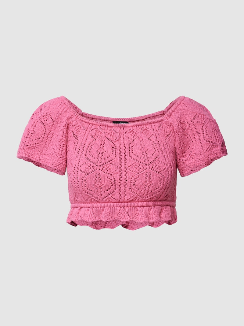 Cropped Bluse mit Häkelspitze Modell 'Mimi' in pink