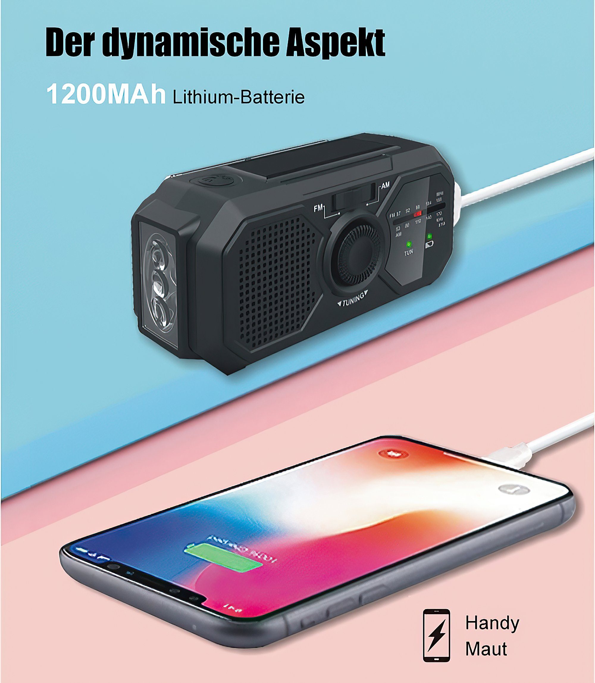Tisoutec Solar Radio (AF/FM) mit Ladefunktion Kurbelradio und SOS Digitalradio (DAB) (Notstromversorgung, Handkurbel; sOS-Alarm FM-Tuner,UKW-Radio, Dockingstation (USB), Kurbelradio)
