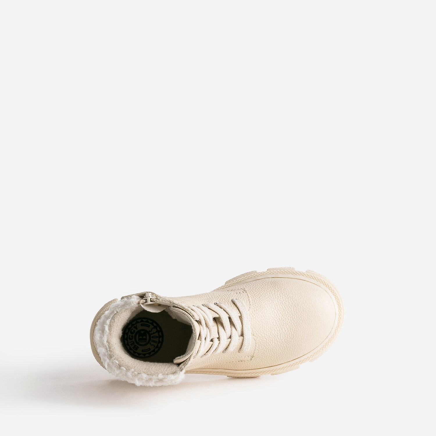 Boots éco-conçu à lacet BUGGY beige en cuir fourré