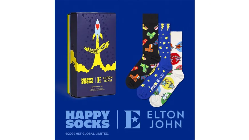 Happy Socks Unisex Socken Elton John in Geschenkpackung 3er Pack Black