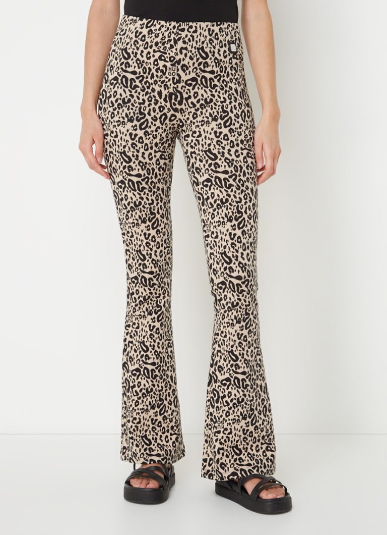 HUGO BOSS Nalentine high-waist flared trousers with leopard print