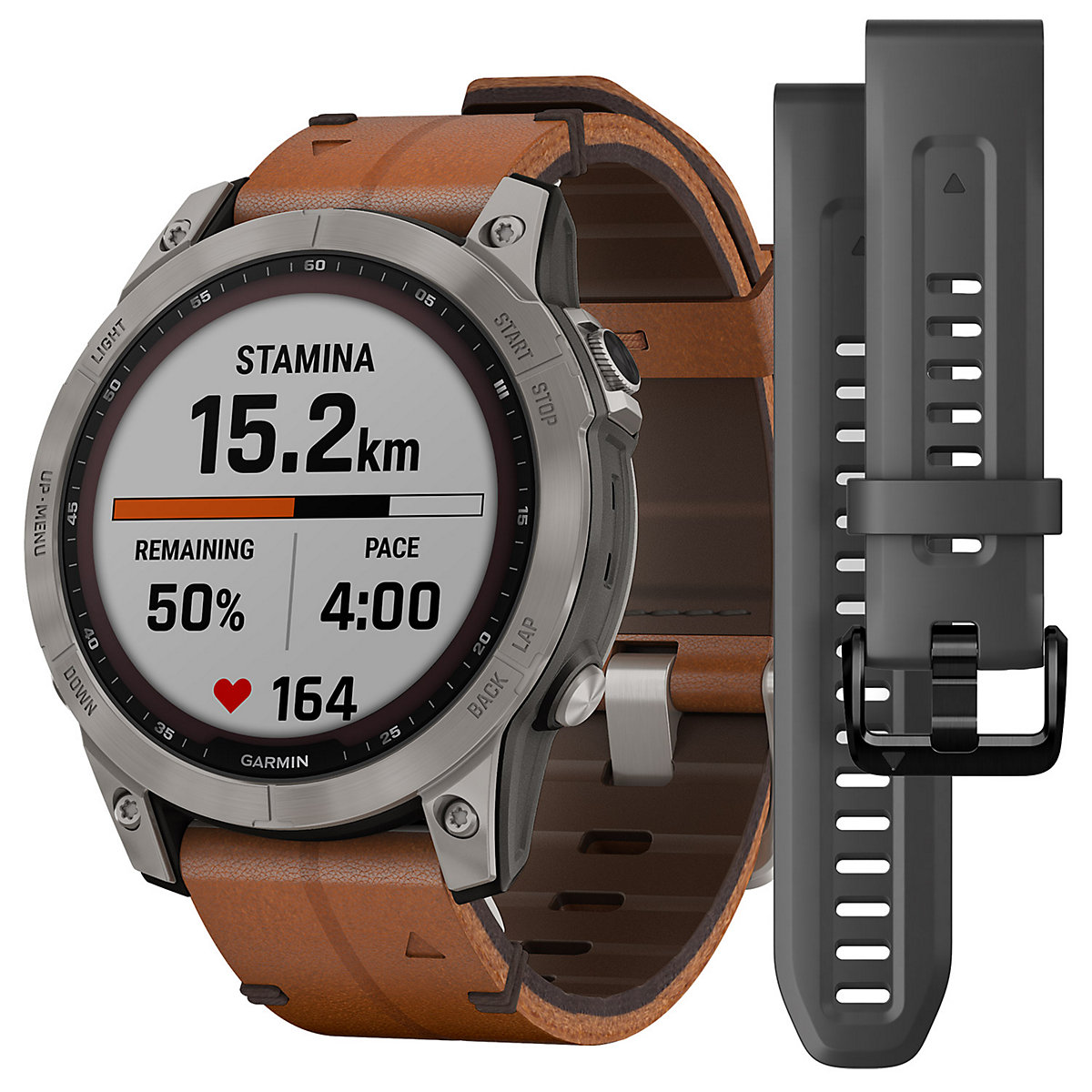 Fenix 7 Saphir Solar Titan Smartwatch Grau mit Lederband Smartwatches