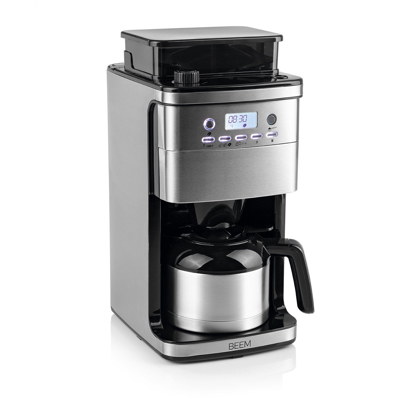 BEEM Filterkaffeemaschine FRESH-AROMA-PERFECT Mahlwerk Thermokanne 8 Tassen, Permanentfilter, Zubereitung mit Kaffeebohnen und Kaffeepulver möglich