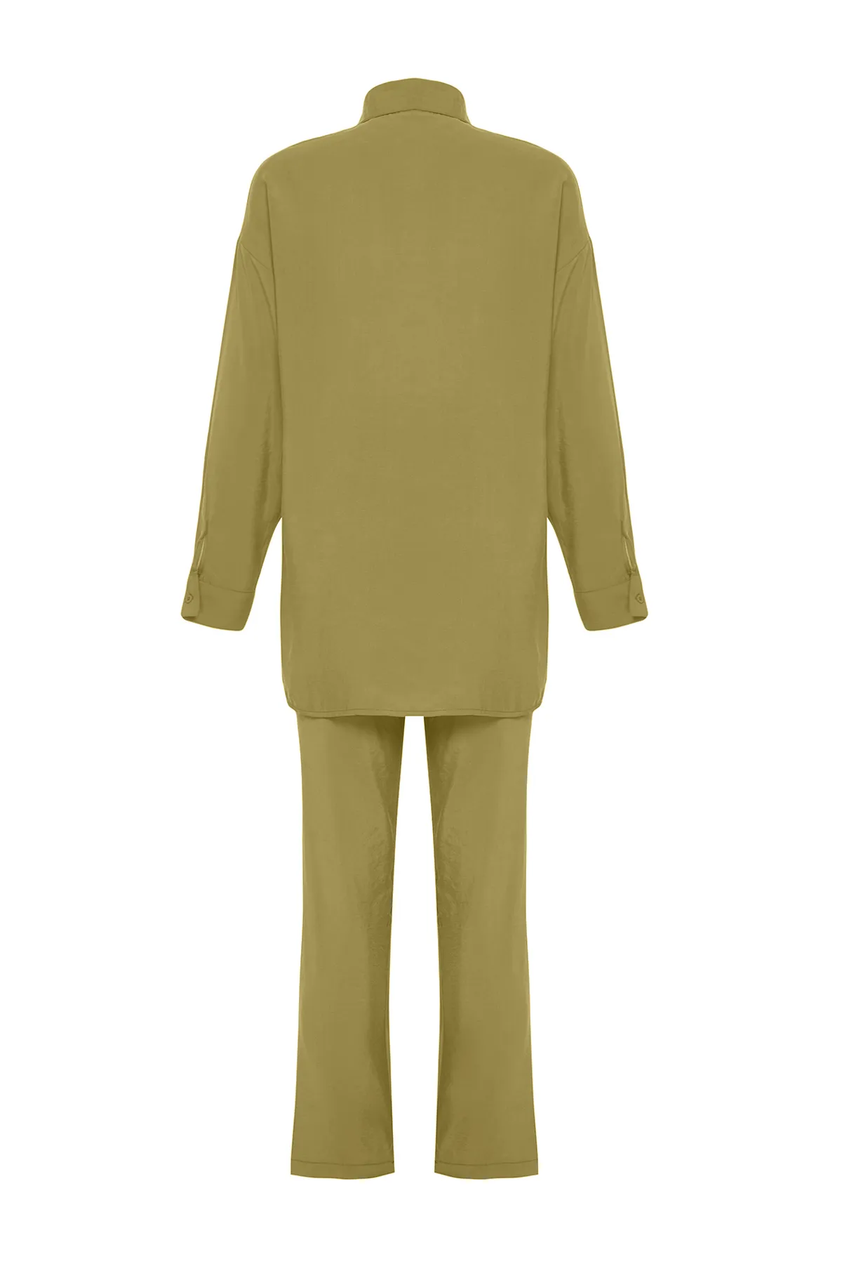 Trendyol Modest  Khakifarbenes Set aus gewebtem Modalstoff mit Hemd und Hose unten TCTSS24US00058