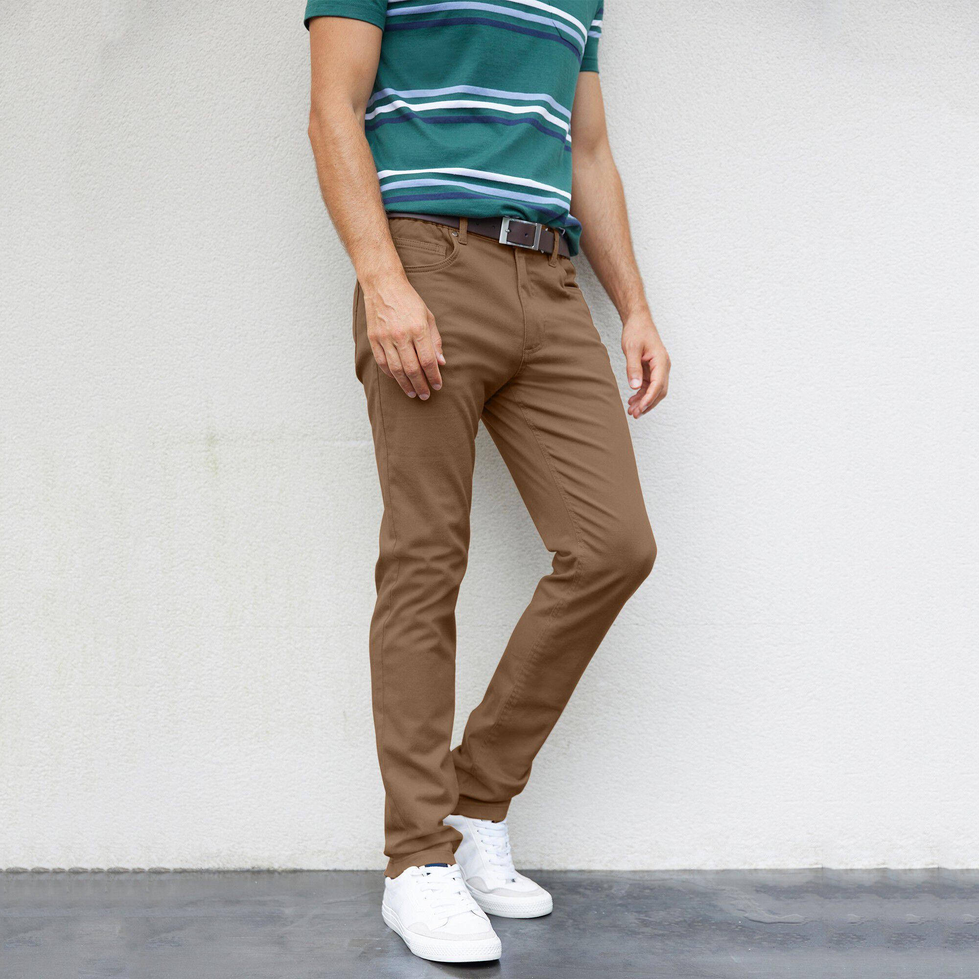 Pantalon droit 5 poches twill coton extensible