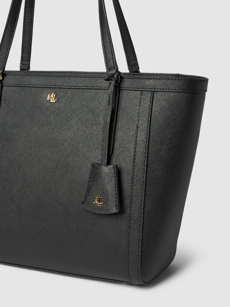 Shopper aus Rindsleder mit Label-Applikation Modell 'CLARE' in schwarz