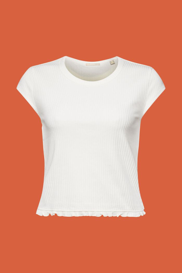 Geripptes T-Shirt mit Rüschensaum
