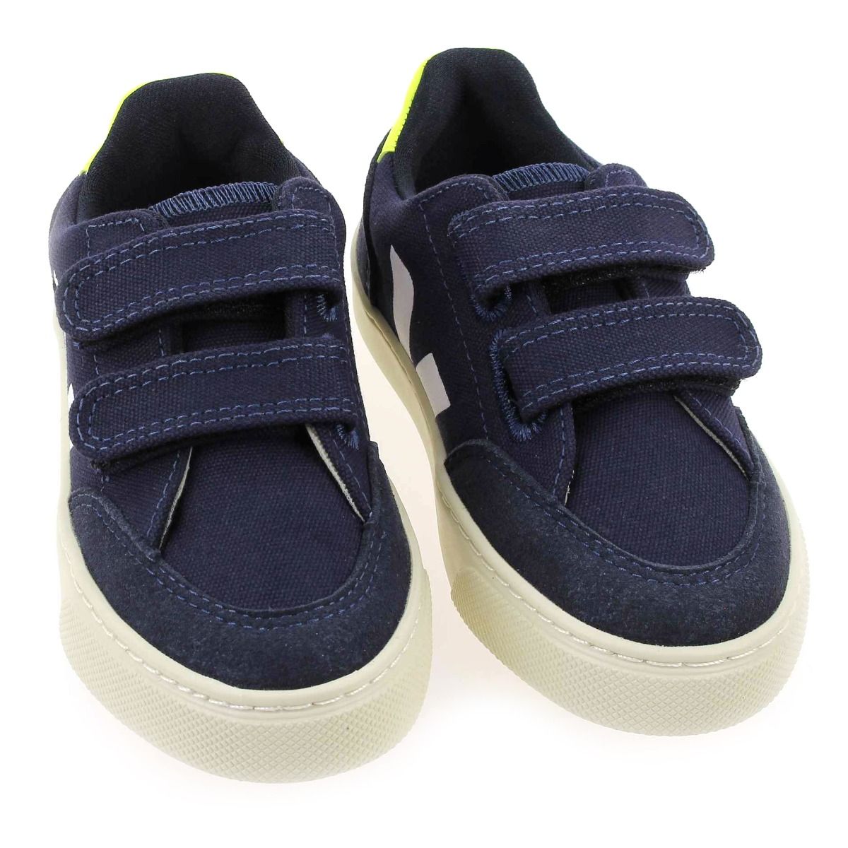 Veja  SMALL V12 VELCRO CANVAS - Marine Jaune