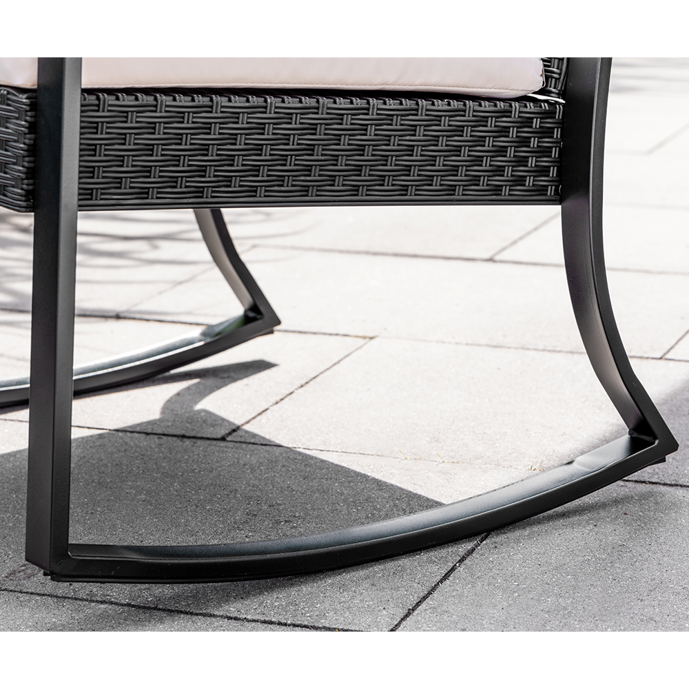 HC Garten & Freizeit 3 tlg. Rattan Schaukelstuhl Set Balkonset schwarz